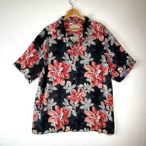 Tommy Bahama Silk Jacquard Poinsettia Bells Holiday Camp Button Down Shirt Xmas